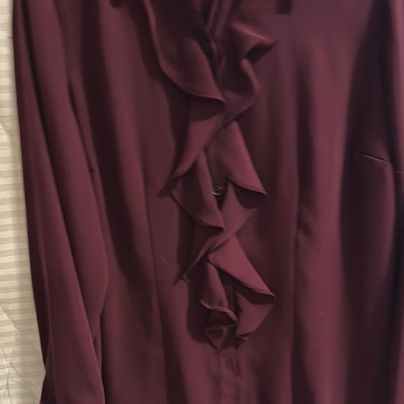 Chico's Red Ruffled Notched Collar Blouse - Picture 5 of 5